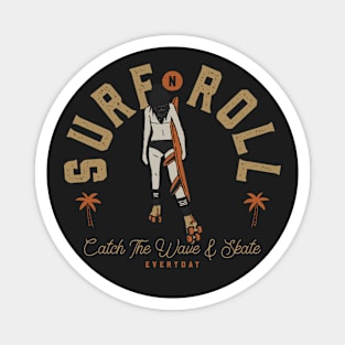 Surf And Roll | Retro Summer Roller Girl Surf and Skate Magnet